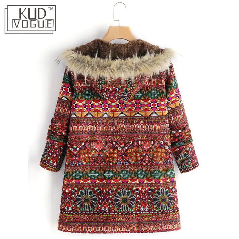 Женская зимняя теплая верхняя одежда большие размеры винтажная Геометрическая с