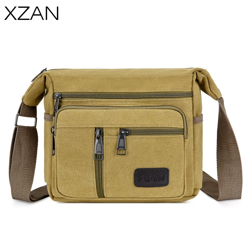 

Retro Travel men's Shoulder Bag Flip Solid Color Casual Messenger Canvas Fashion Zipper Multifunctional Male Crossbody Bag