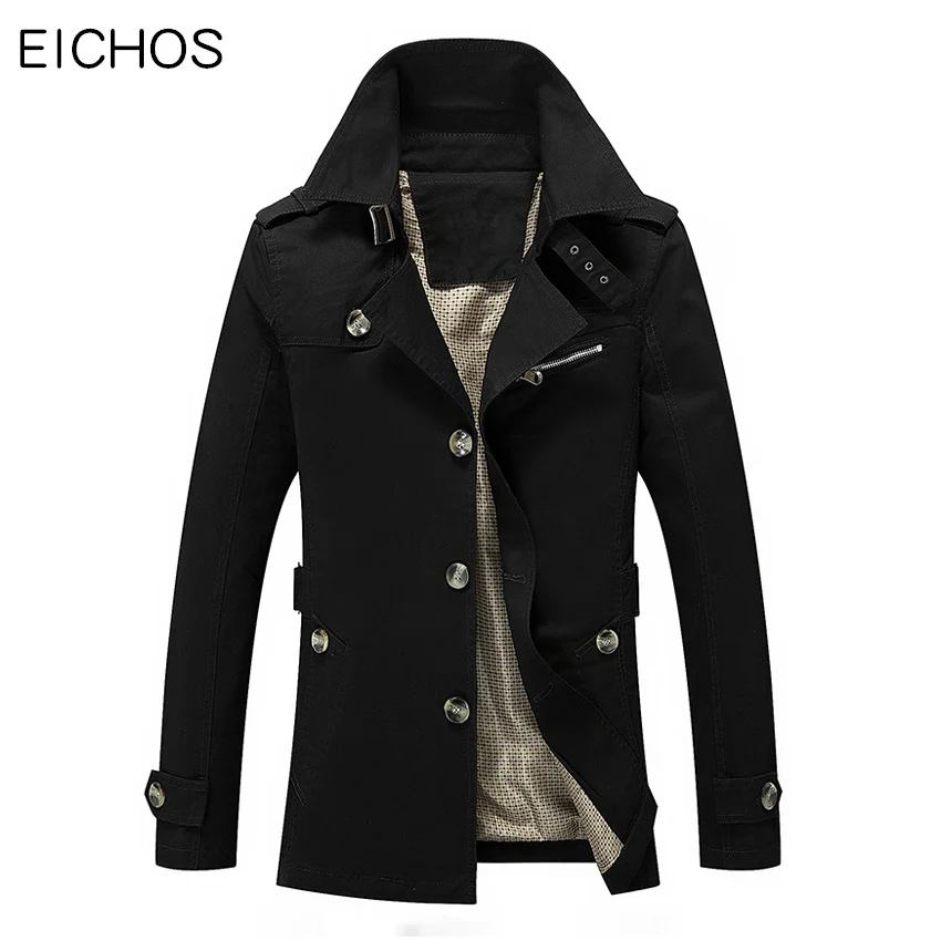 EICHOS мужской весенний Тренч высокое качество 100% хлопок мужская верхняя одежда