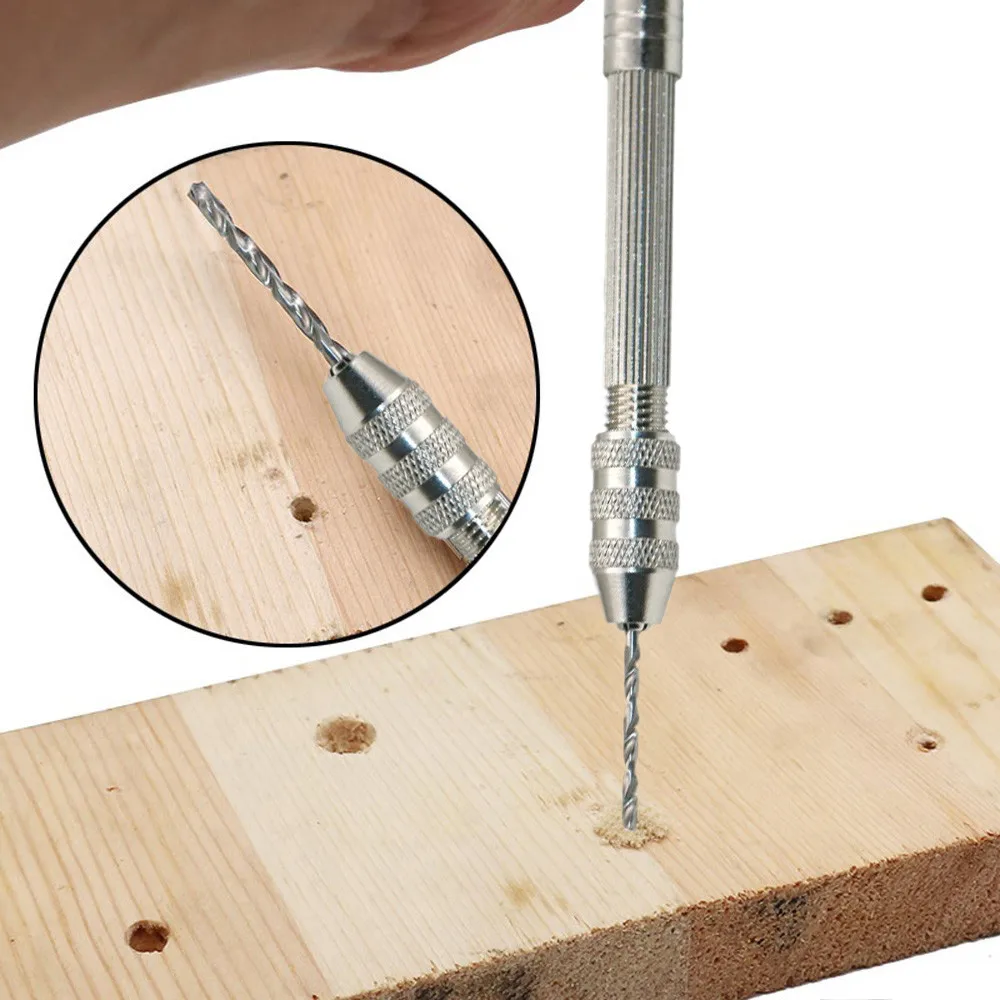 

High Quality Mini Micro Aluminum Hand Drill With Keyless Chuck +10pc Twist Drill Bit Woodworking Drilling Rotary Tools FDH