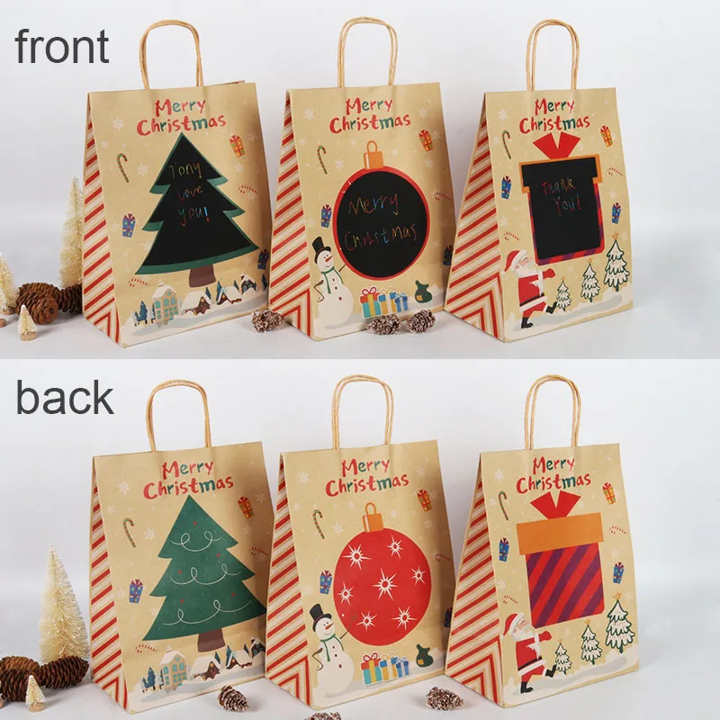 Merry Christmas Bags Candy Box Kraft paper gift Xmas Tree Plastic Packing Bag New Year 2021 Kids Favors Noel Decor | Дом и сад