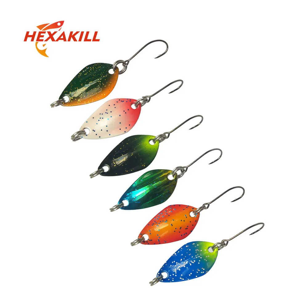 Hexakill 1 шт. 1,4g/1,8g/2,2g/2,8g/3g/3,3 гр катушка для ловли металл красочные блесны металлическая блесна приманка мини-приманка для ловли форели одинарный крючок