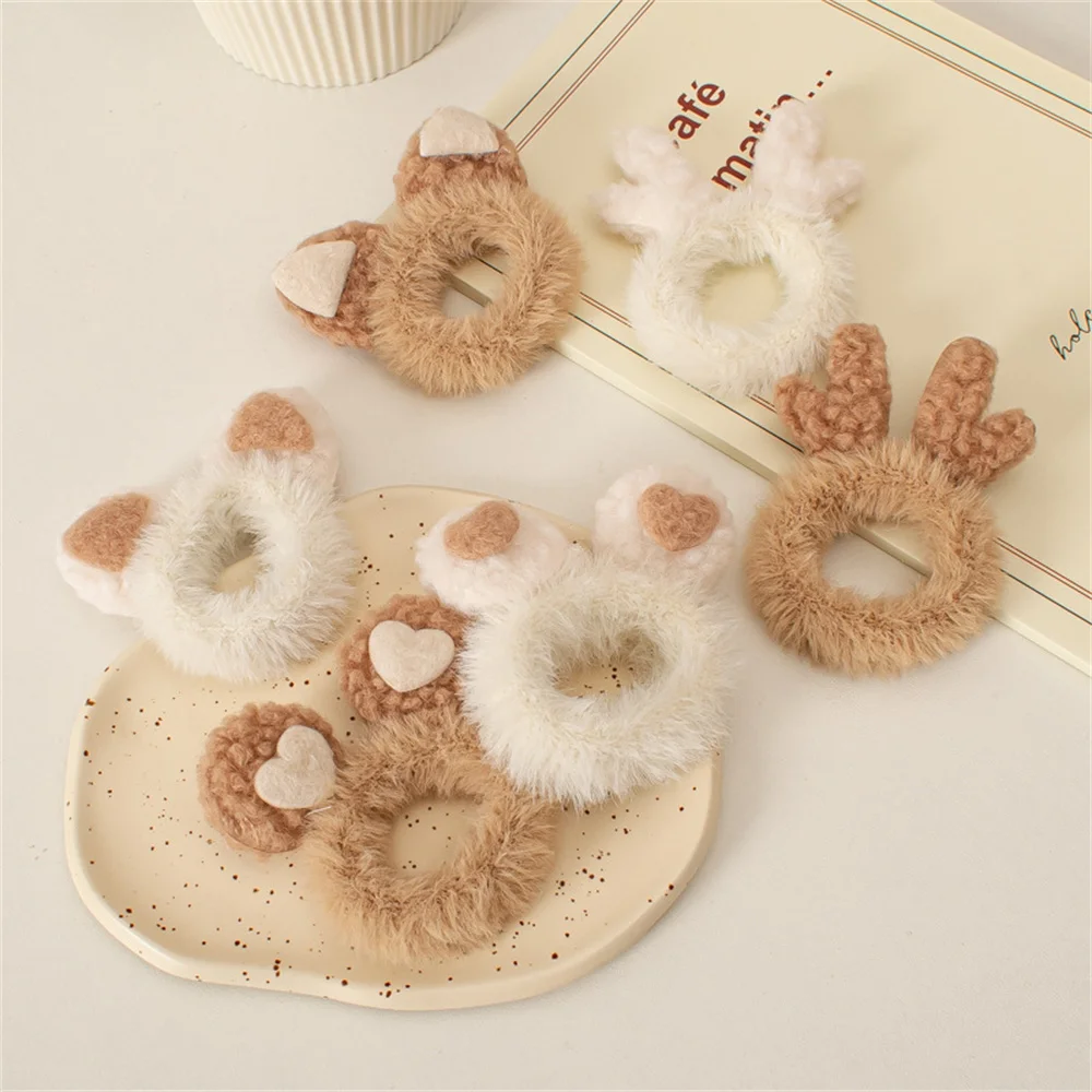 

New Cute Plush Hair Ring Cat Ears Antlers Soft Hair Ropes Scrunchies Girls Ponytail Holder Hair Ornament Hair Accessories