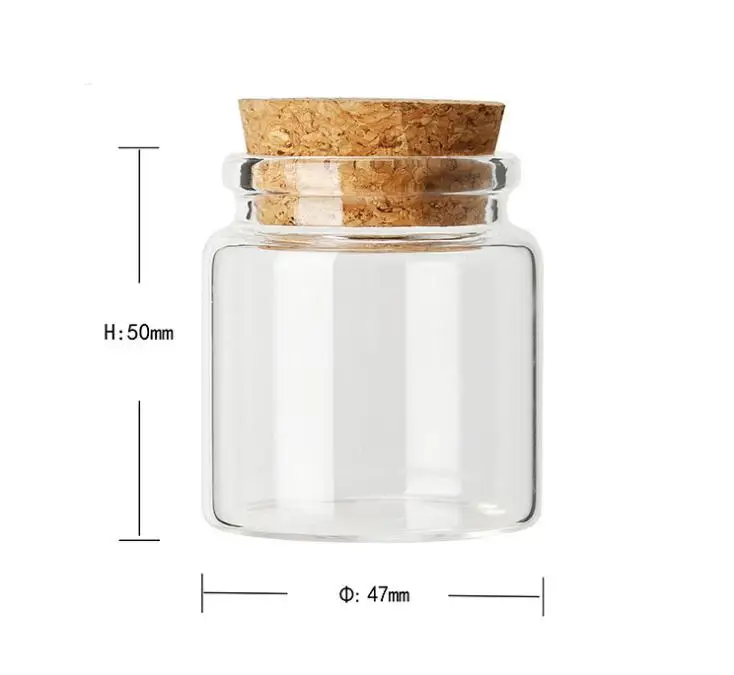 

47*50mm Clear Cork Glass Bottle Jar 50ml Draft High Borosilicate Glass Container Can SN037