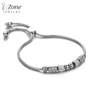 uzone exquisite cubic zircon charm bracelet stainless steel beads adjustable chain bracelets for women birthday gift accessories