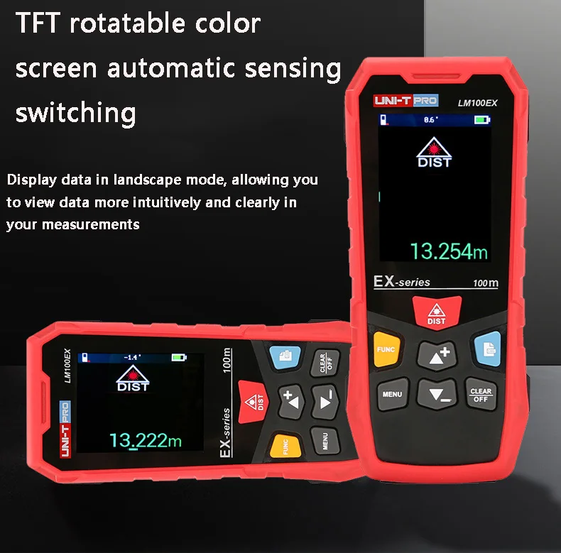 UNI-T LM50EX/LM70EX/LM100EX лазерный дальномер; вращающийся цветной экран профессиональный лазерный дальномер с коробкой