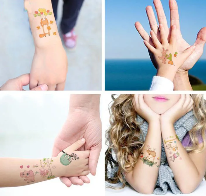 

5pcs cute Waterproof Cartoon Animal Tattoo Stickers Creative Environment Protection Body Temporary Tattoo decor Party Favors