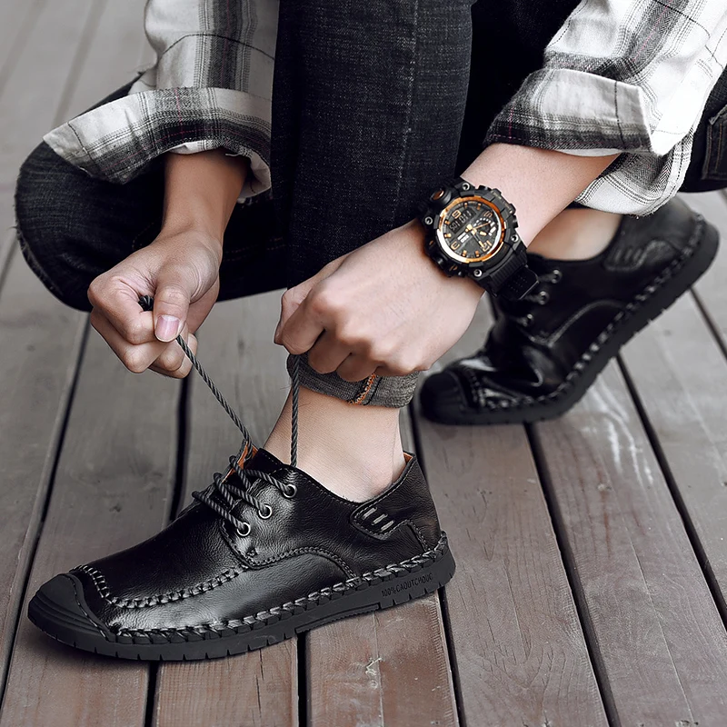 

Large size 38-46 New Genuine Leather Loafers Men Moccasin Slip On Flats Causal Men Shoes Male Footwear Boat comfortable Shoes w5