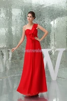 free shipping modest 2016 new design hot sale pleat custom size one shoulder plus size gown beach long red bridesmaid dresses