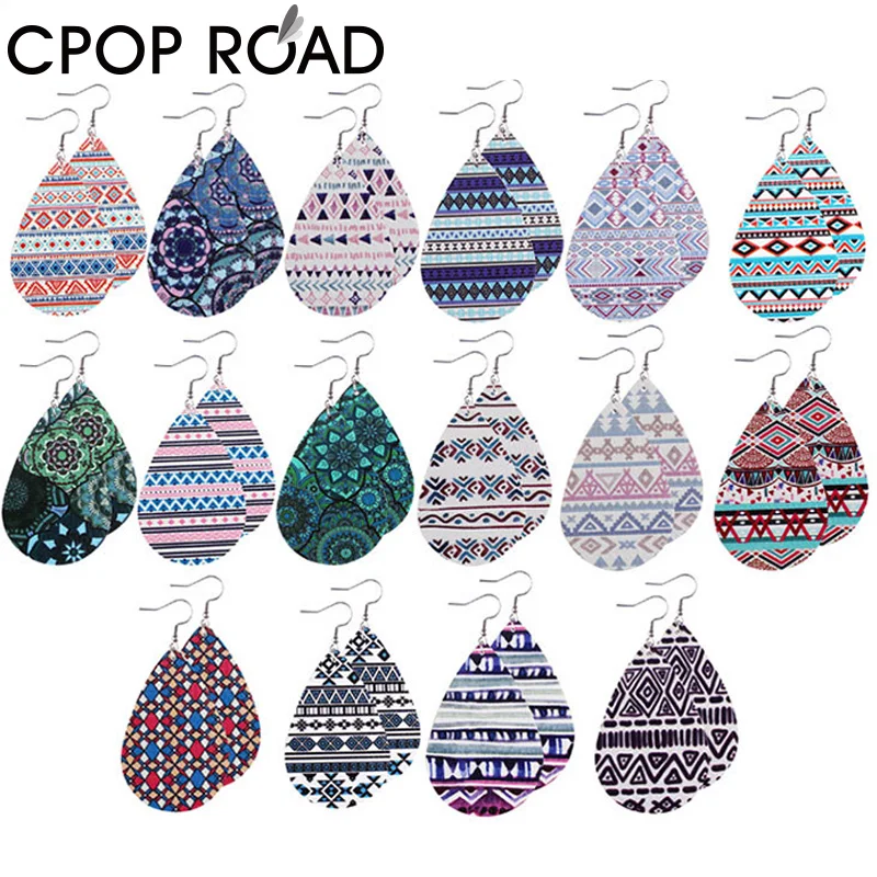 Cpop Винтажные серьги из искусственной кожи для женщин двухсторонние этнические с