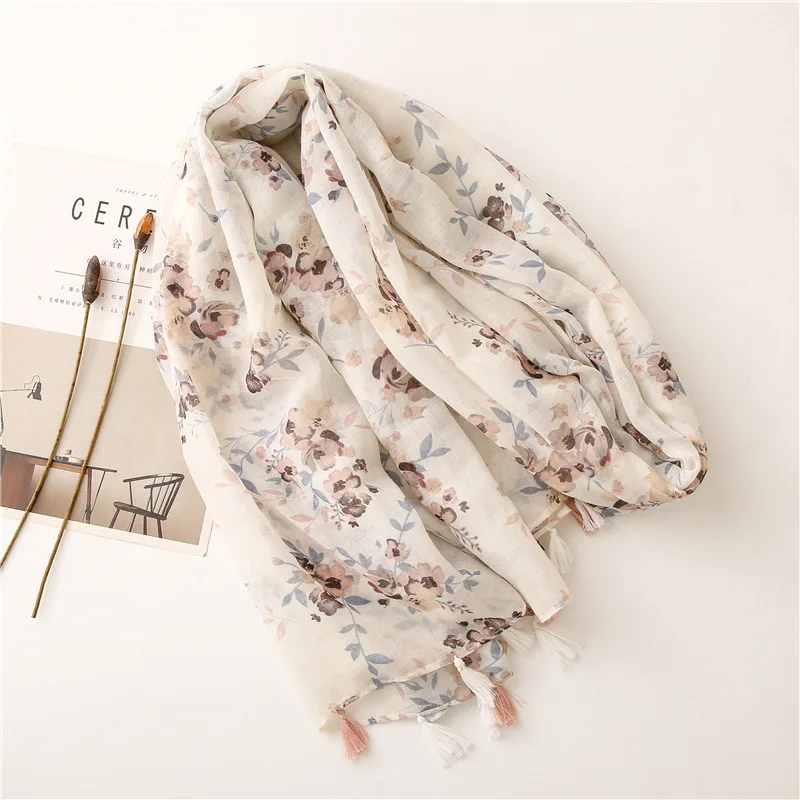 2021 Женская Осенняя мода винтажная Цветочная кисточка модель из пашмины с