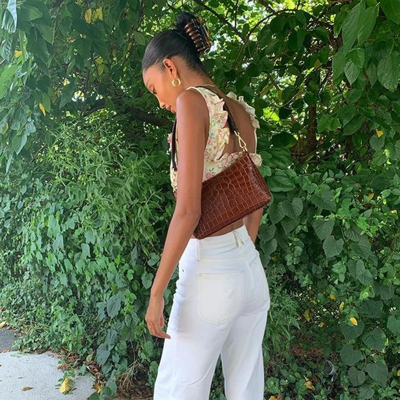 

Sweet Floral Printed Tank Tops Ruffled Low Square Neck Front Crop Top Backless Slim Fit Vest Streetwear Women Summer Clothes