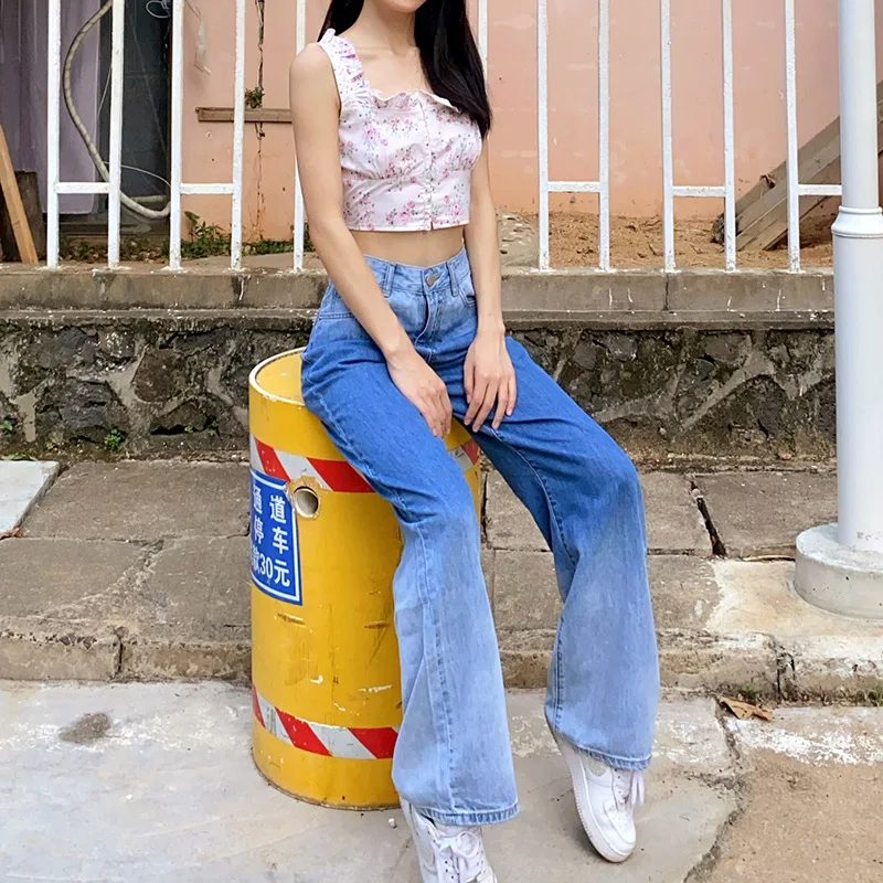 

2021 New Summer Vintage Jeans Woman Long Trousers Cowboy Female Loose Streetwear Color Changing Jeans Print Pants DY6621
