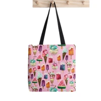 shopper ice cream pattern tote bag printed tote bag women harajuku shopper handbag girl shoulder shopping bag lady canvas bag