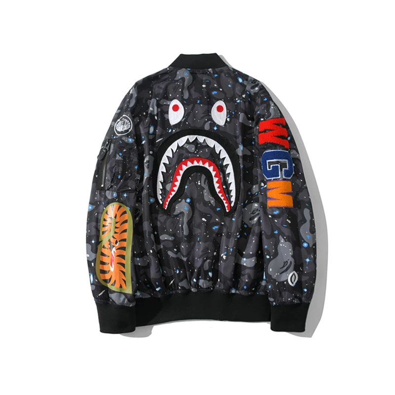 

WGM Color Terry Embroidery Jacket Starry Night Light Jackets Men 2021 Shark Hip Hop Hooded Jacket Windbreaker Hoodie Outtwear