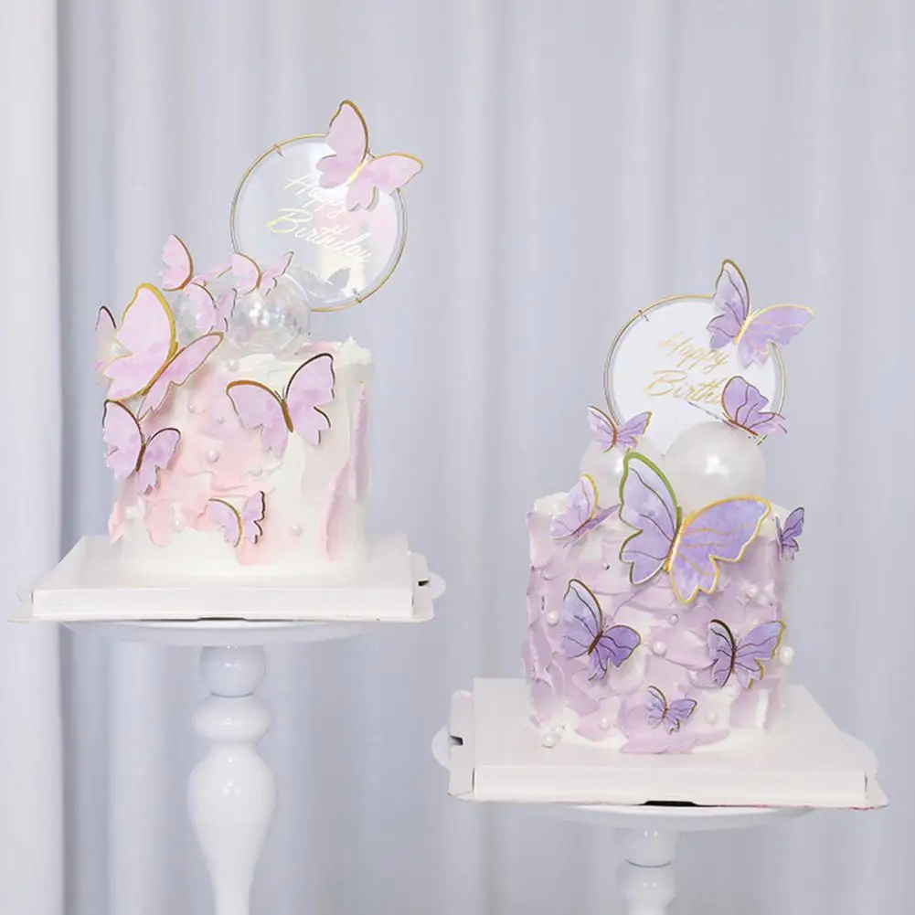 

10pcs/Set Cake Toppers Handmade Exquisite Three-Dimensional Bronzing Paper Butterfly Cake Topper Birthday Cake Decoration