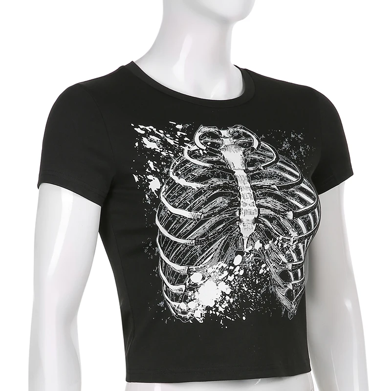

IAMSURE Gothic Printed T Shirt Women Dark Cool Basic Short Sleeve Tees 2021 Fashion Casual Streetwear O-Neck Tops Y2K Aesthetic
