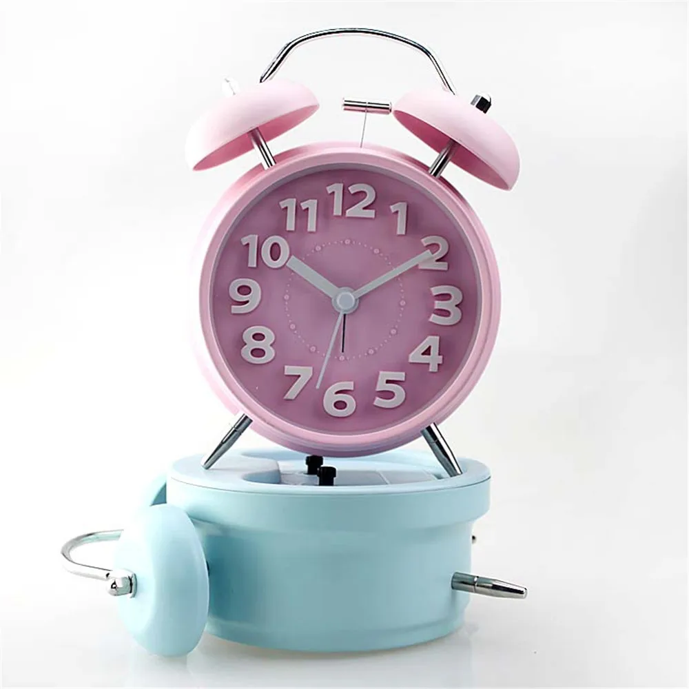 Тихий будильник с двумя колокольчиками металлический модный подарок
