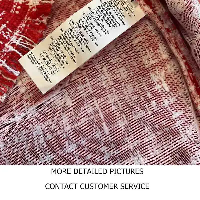 

2021 Women Spring Dress Ladies Short Sleeve Plaid Tweed Dress O-Neck Double Breasted A-line Elegant Red Party Dresses