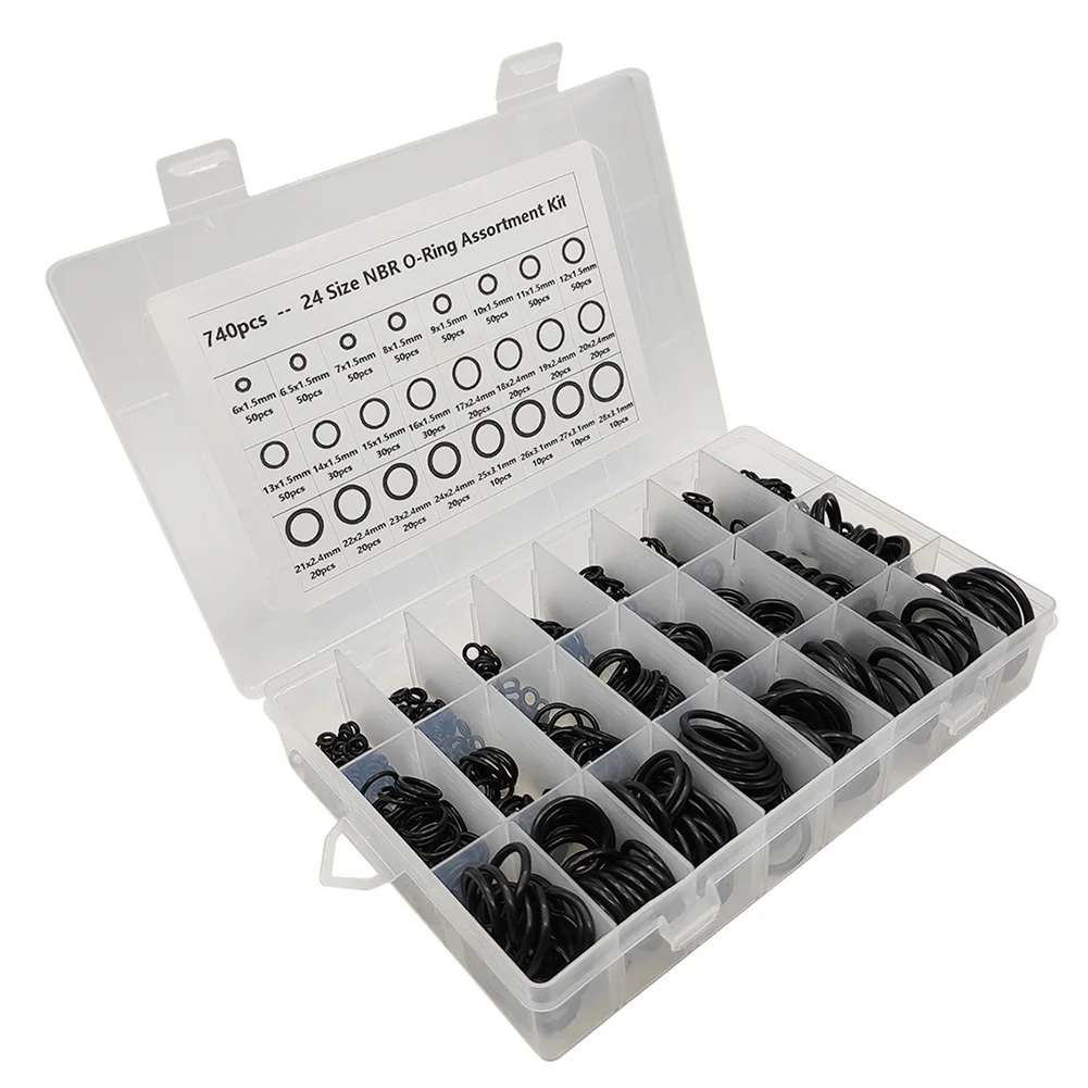 

740Pcs Rubber O-Ring Washer Seals Watertightness Assortment Different Size with PlacticBox Kit Set Sealing O-Ring Kit Black