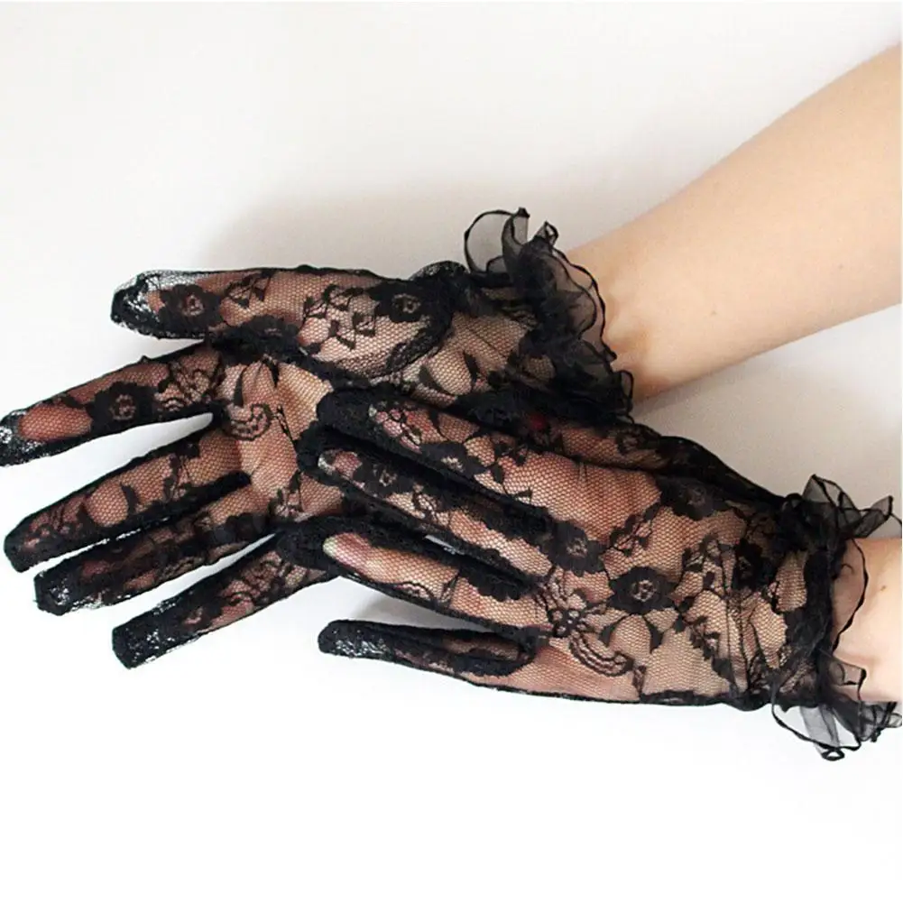 

Fashion Sexy Gloves Wrist Length Women Bride Black Lace Gloves Mittens For Party Sun Protection Accessories Driving Gloves Q0A5