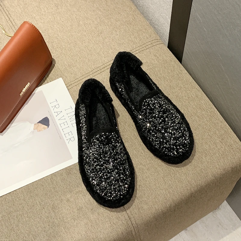 

2020 New Winter Wear Peas Shoes Female Wild Plus Velvet Cotton Shoes Tide Loafers Women Flat Shoes Ropa Casual Mujer W36-86