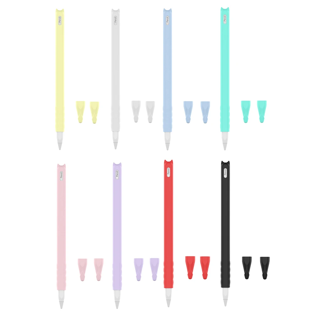 Нескользящий Мягкий силиконовый чехол с 2 наконечниками для Apple Pencil 2-го поколения