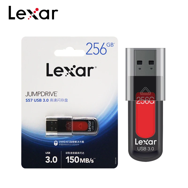 

Original Lexar Jumpdrive S57 USB 3.0 Flash Drive 32GB 64GB 128GB 256GB U Disk 150MB/s Memory Stick 256-bit AES Pendrive For PC