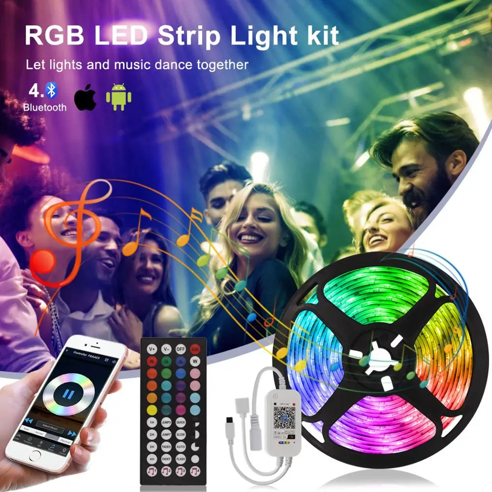 

Bluetooth Controller RGB LED Strip Light SMD 5050 Waterproof Flexible Ribbon 5M 10M 15M Diode Tape DC12V LED +Adapter For Indoor