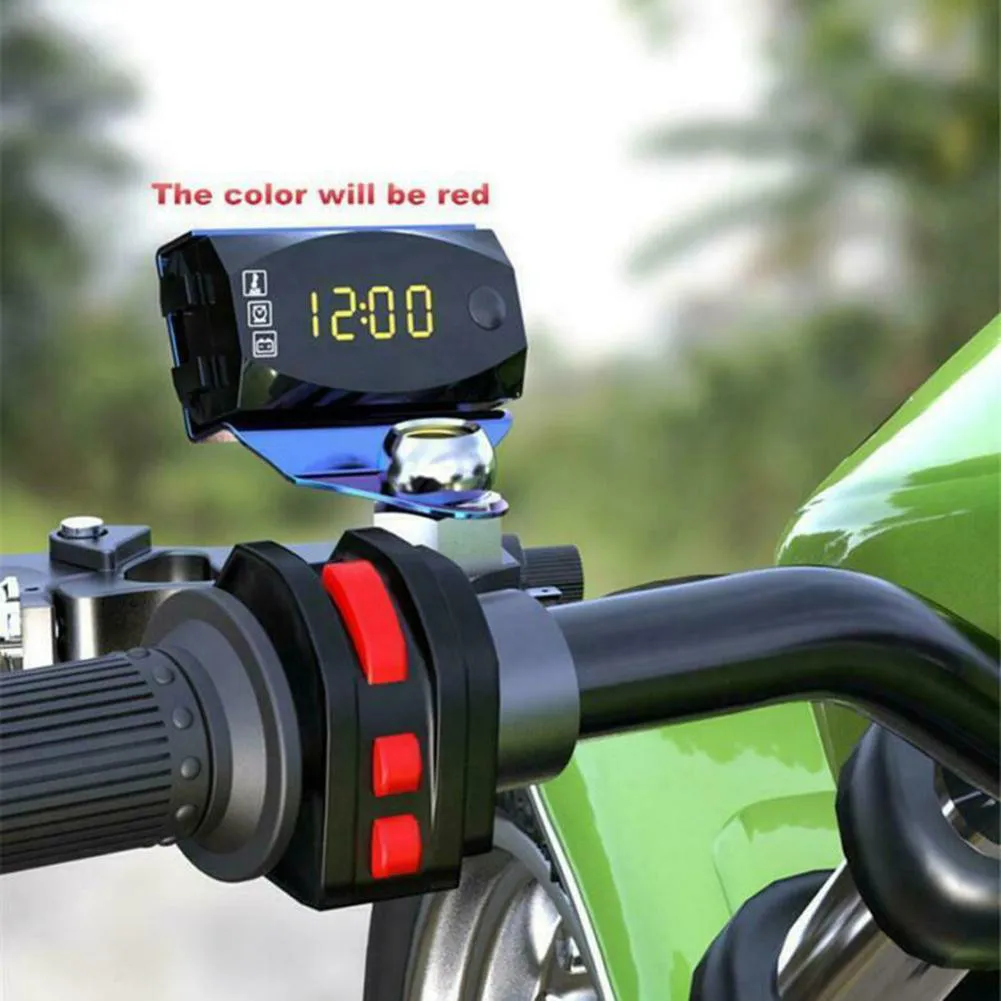 

3-In-1 Motorcycle Voltmeter Accessory Display Red LED Replacement Time Clock