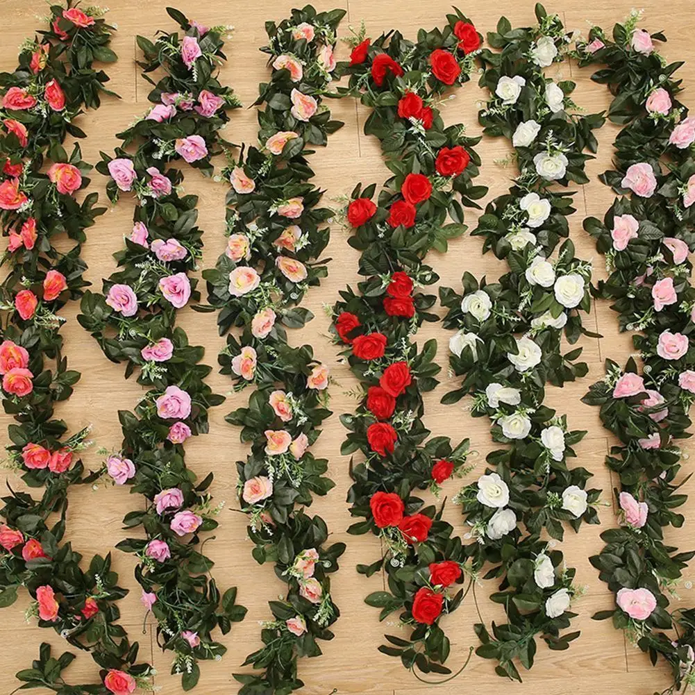 

Silk Artificial Rose Vine Hanging Flowers For Wall Decoration Garland Decoration Rattan Home Romantic Plants Fake Wedding L W8G6