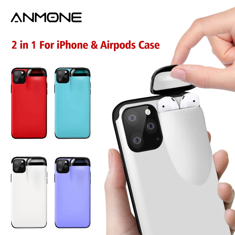 Фото ANMONE для iPhone 11 Pro Max чехол наушников коробка хранения беспроводной Bluetooth два в одном ANMONE для iPhone 11 Pro Max чехол наушников коробка хранения беспроводной Bluetooth два в одном