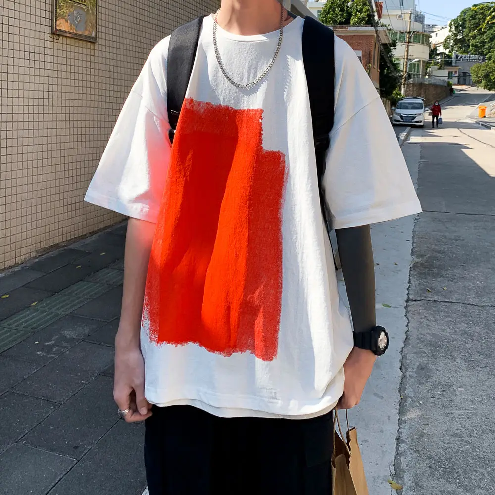 

Men's short-sleeved T-shirts 2021 summer new round neck printing loose casual T-shirt large size M-5XL campus youth men clothing