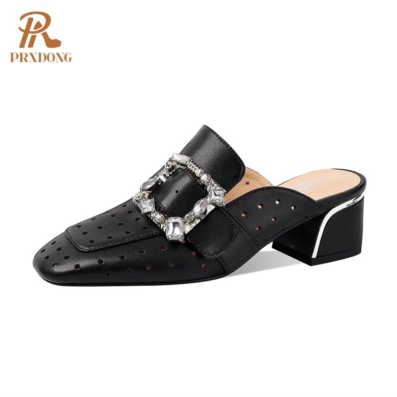 

Сандалии женские из натуральной кожи, туфли на толстом высоком каблуке, со стразами, пряжка, модная Милая повседневная обувь