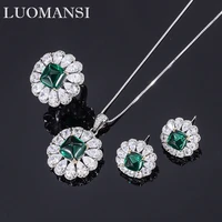 luomansi 108mm emerald woman jewelry set ring necklace earrings s925 sterling silver set wedding birthday party gift