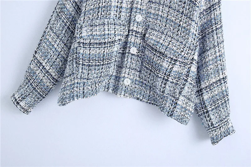 

Women's Tweed Blazer Elegant Open Front Slim Fit Denim Jacket Coat Vintage Long Sleeve Frayed Trims Female Chic Overshirt