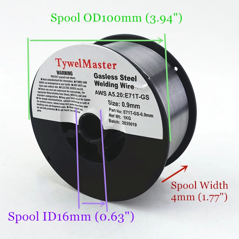 MIG-Alambre de soldadura sin Gas, núcleo de fundente, autoprotector, 0,8mm, 0,9mm, sin Gas, E71T-GS, soldador de arco de acero al carbono