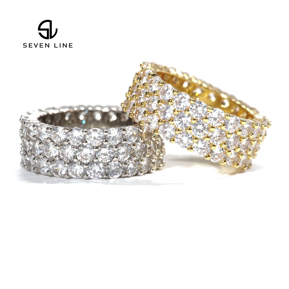 

Hip-hop male and female 3 rows zircon ring BlingBling copper inlaid zircon trend ring