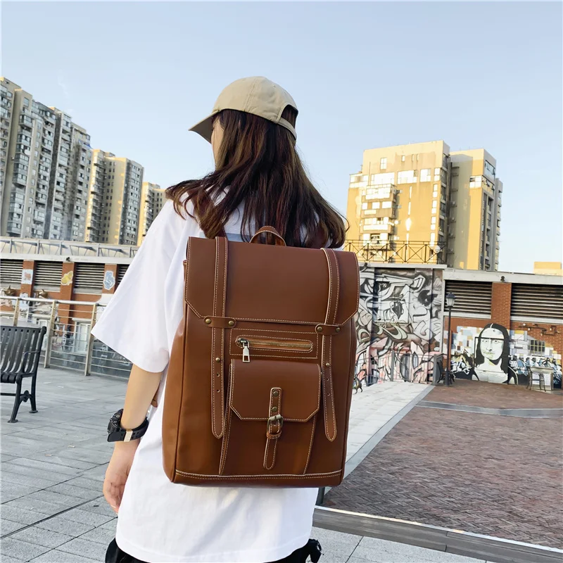 

Toposhine pu Leather Square Backpack Bags For Teenagers Girls Simple Designer Hand Shoulder Bags Retro Fashion Woman Backpack