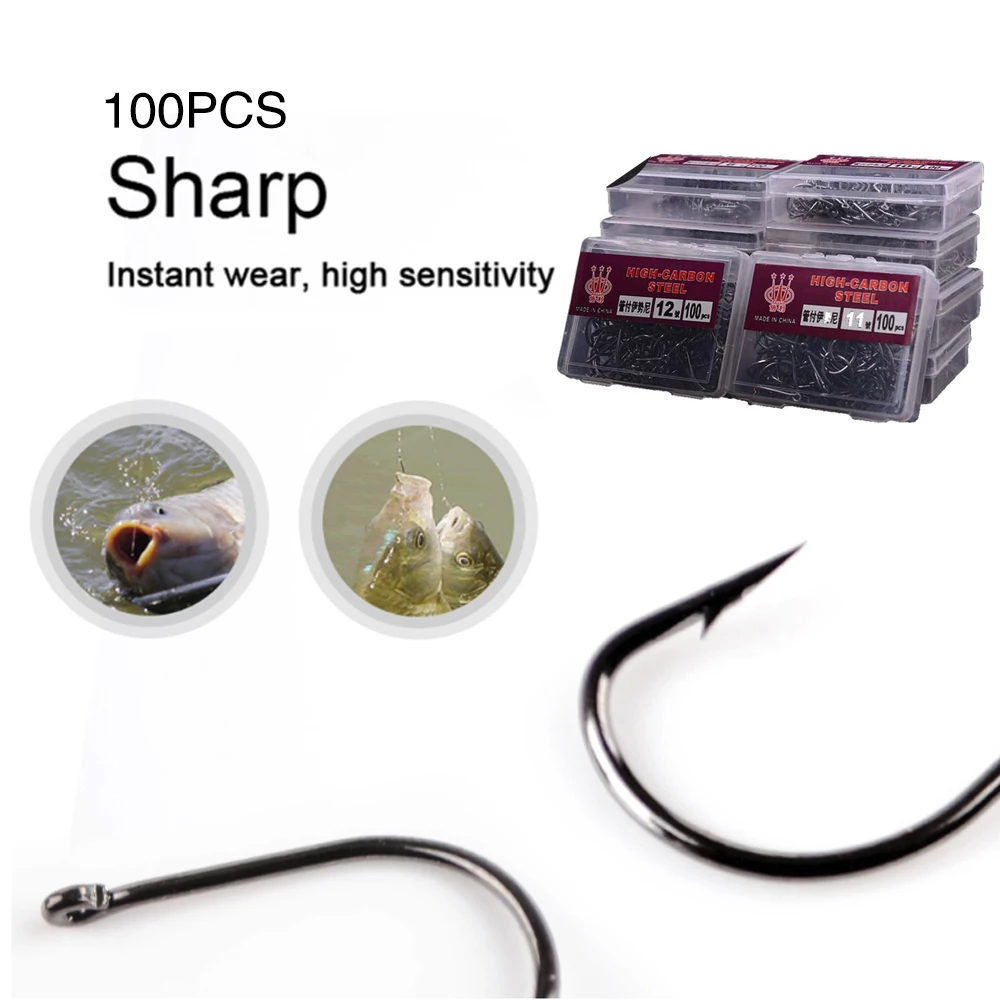 

1000 шт. крючки джиг-приманки заточенные набор рыболовных крючков 3 # to12 # углеродистая Сталь колючая Одиночная круг крючок для ловли карпа мор...