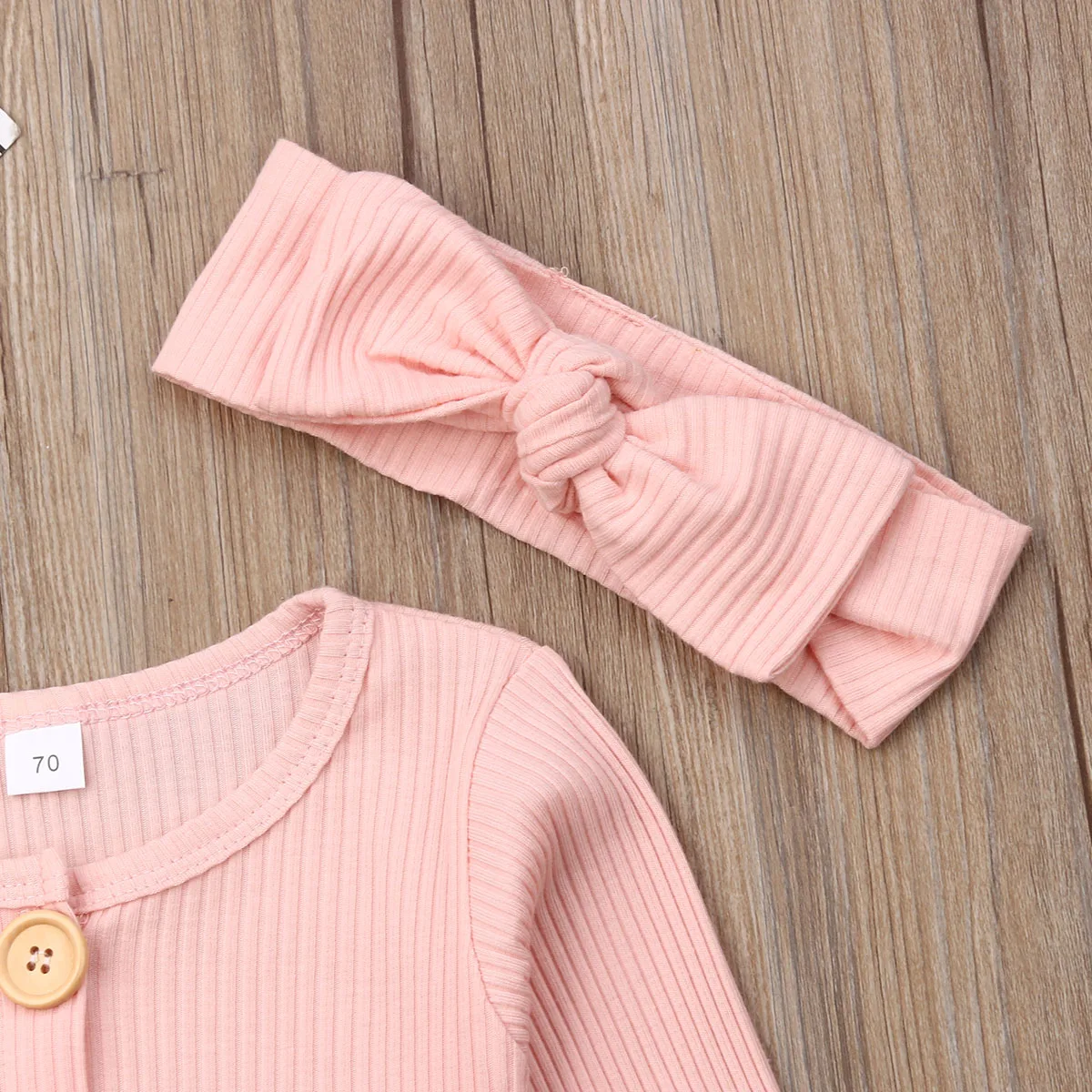 Комбинезон pudococ хлопковый с длинным рукавом бантом и повязкой на голову 0-18