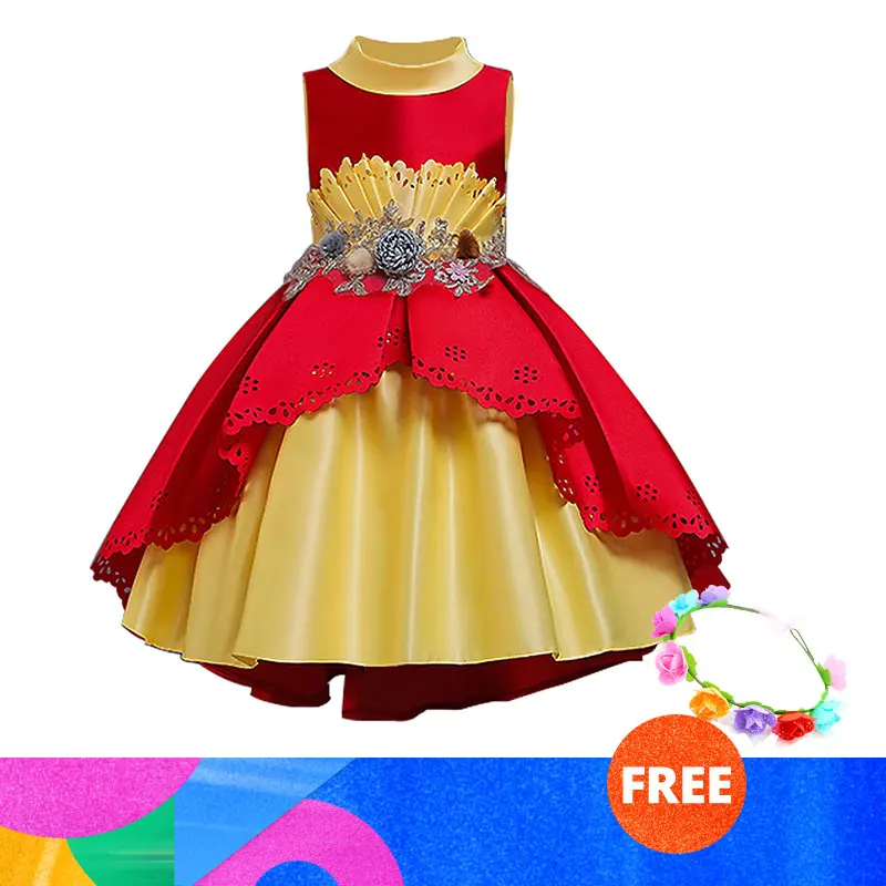 red Платье для маленьких девочек от 3 до 10 лет, vestidos, Рождественская праздничная одежда принцессы элегантные платья с кружевными лепестками для детей, костюмы для свадебной вечеринки - Цвет: red