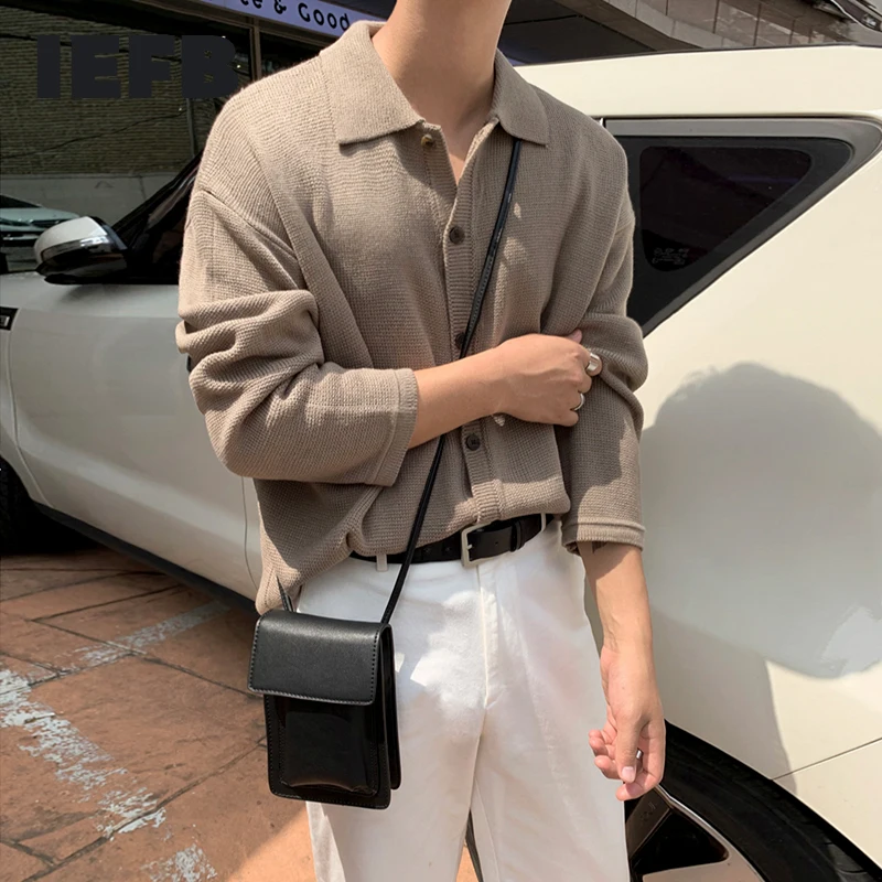 

Lapel Knitted Cardigan Sweater Men's Spring Autumn New Korean Fashion Kintwear Single Breasted Loose Big Size Tops
