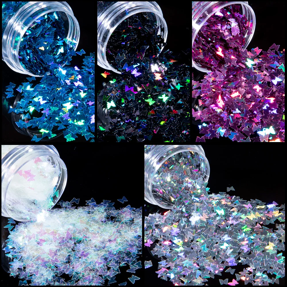1 коробка голографические хлопья бабочки 3D Блестки для ногтевого дизайна блестки
