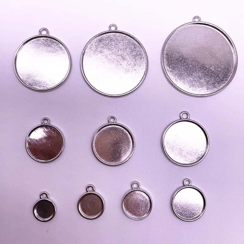 

New 10pcs/lot Fit 8-35mm Round Alloy Pendant Glass Cabochon Setting Bezel Tray Blanks Jewelry Making Component Base Diy Jewelry