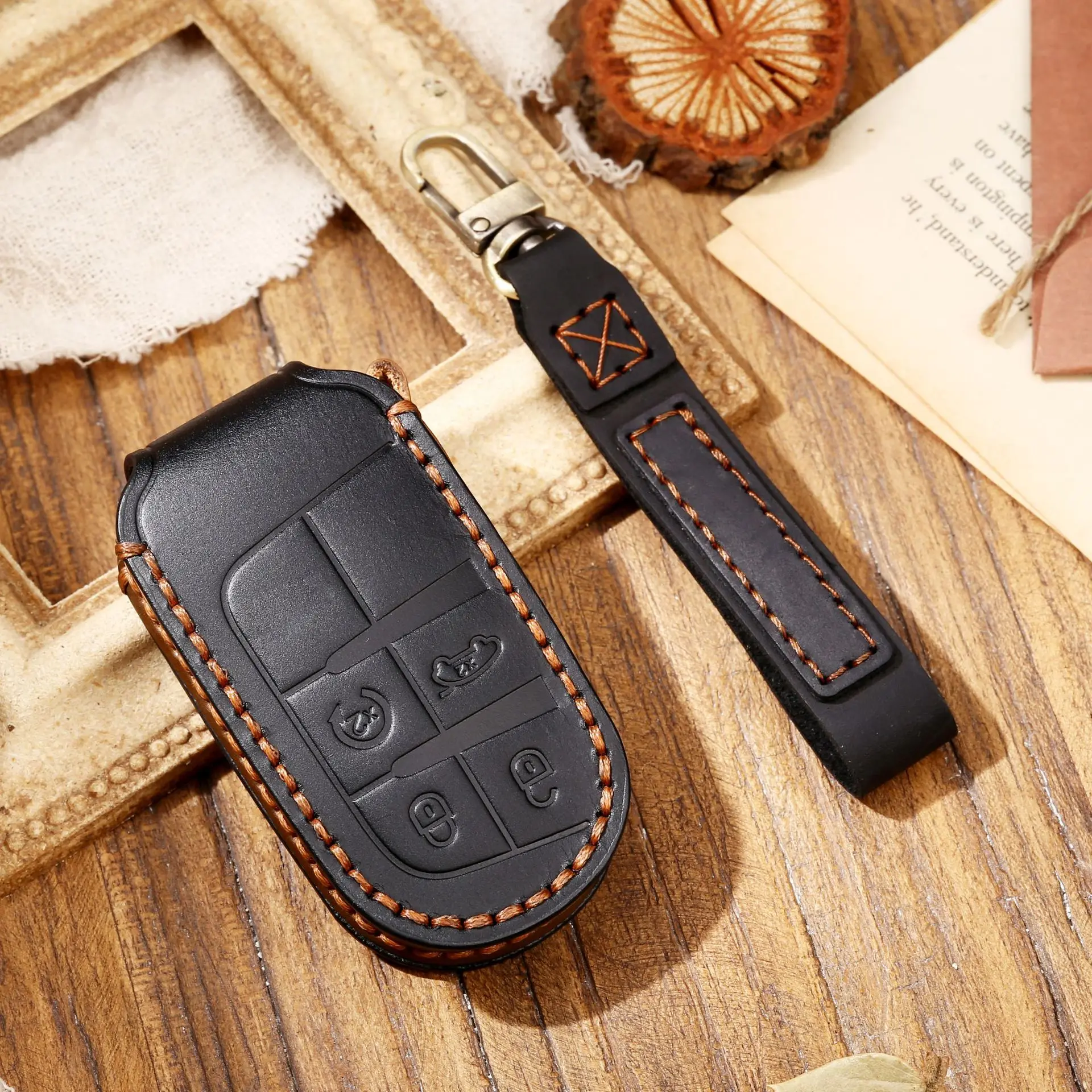 

Leather Jeep Key Case with Buckle Jeep Guide Grand Cherokee Wrangler Dodge Key Case