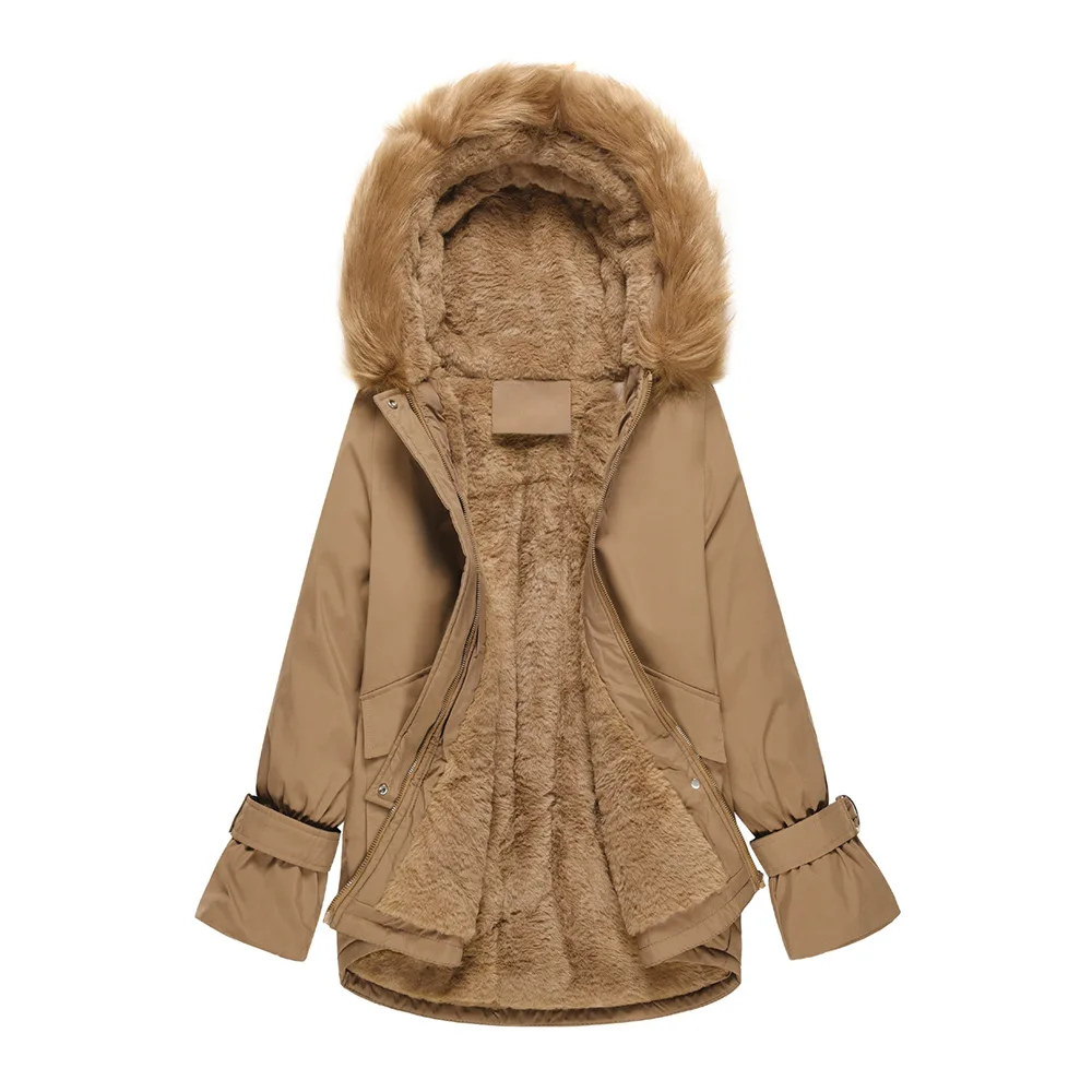 

Nowsaa Korean Women Winter Jacket Thicken Hooded Long Down Jacket Coat Slim Fit Hair Collar Cotton-padded Coat Down Coats Japan