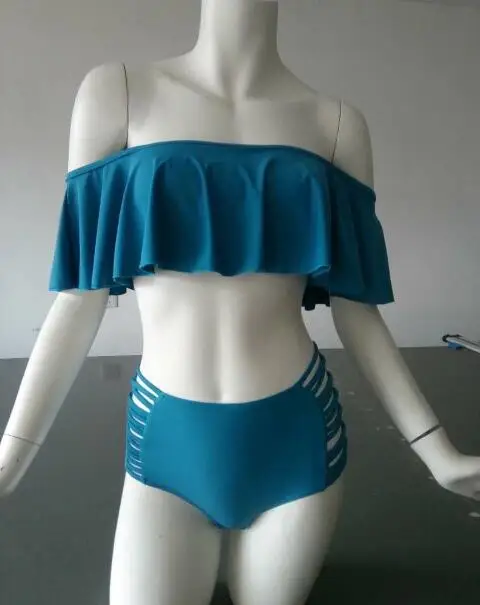 

KEENEST 2020 High Waist Swimsuit Women Bikinis Female Swimwear Solid Bandeau Bandage Bottom Bikini Set Bathing Suits Biquini