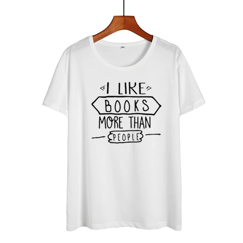 Женская футболка из хлопка с надписью I LIKE Book More Than People Повседневная черно белая