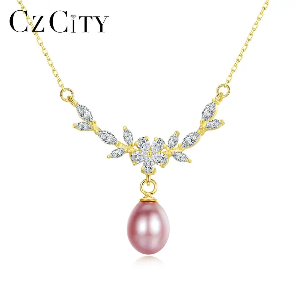 

CZCITY праздничное платье с цветочным рисунком, подвеска из натурального жемчуга ввиде ювелирных изделий для женщин свадебный подарок 925 стер...